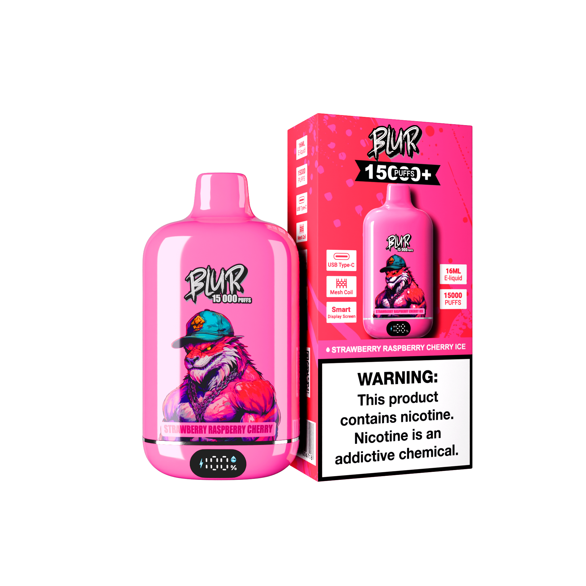 Blur 15K Puffs Strawberry Raspberry Cherry Ice